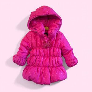 Pink Rothschild Ruffle Polka‎ Dot Baby Girl Puffer Jacket Removeable Hood-12 Mos